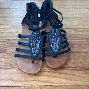Black Beaded Zip Up Sandals